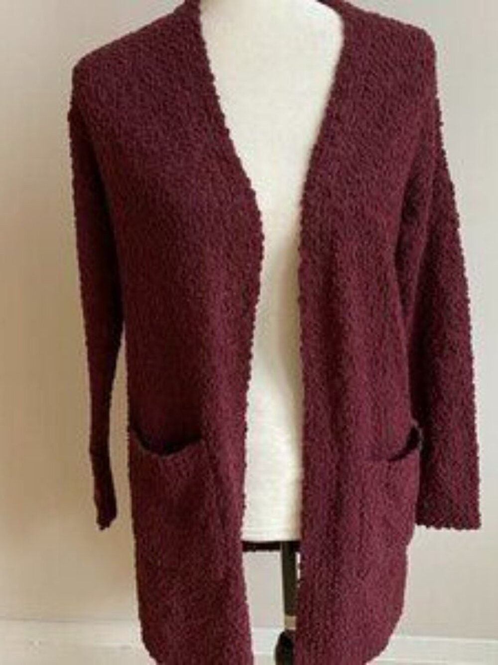 𝅺BOBBEAU BNWT Burgundy Boucle Cardigan Pockets - Picture 3 of 9